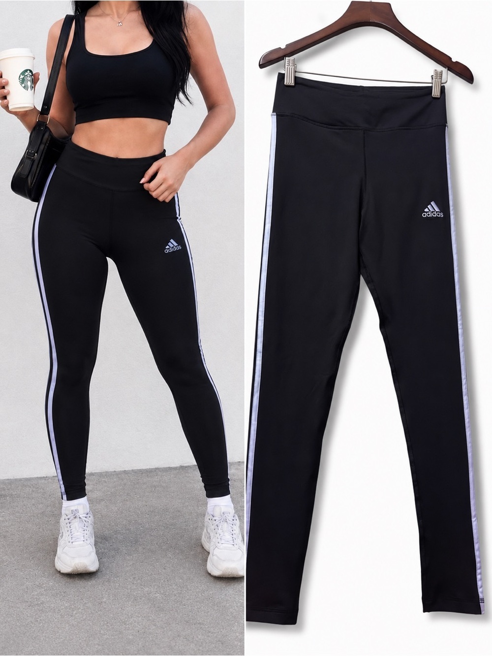 Adidas | NWOT 70% Cotton Black High-Waist 3-Stripe Leggings (siz L girls)